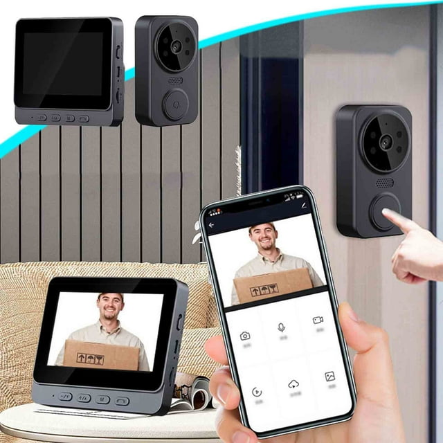 Egmy Video Door Bell Camera Wireless,Visual Intercom Doorbell for Home Use with Screen Wireless Intelligent High-definition Video Monitoring Voice Dingdong,Smart Wireless Video Doorbell with Chime