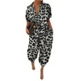 thumbnail image 1 of Egmy Women Leopard Print Lapel Slim Long Button Rompers Short Sleeve Jumpsuits, 1 of 6