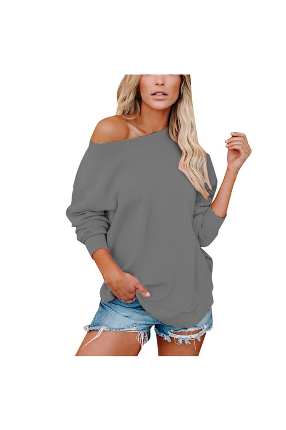 Women'S Casual Soild Color Long Sleeve Loose Pullove T Shirts tops