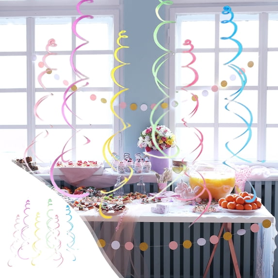 Egmy1 12Pcs Pastel Rainbow Hanging Swirl Party Decorations, Colorful Hanging Decor from Ceiling, Plastic Birthday Streamers Decorations for Festival New Year Eve Holiday Celebration