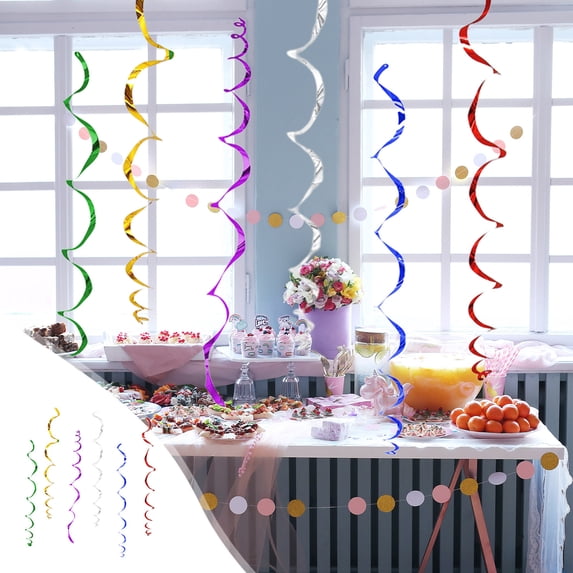 Egmy1 12Pcs Pastel Rainbow Hanging Swirl Party Decorations, Colorful Hanging Decor from Ceiling, Plastic Birthday Streamers Decorations for Festival New Year Eve Holiday Celebration