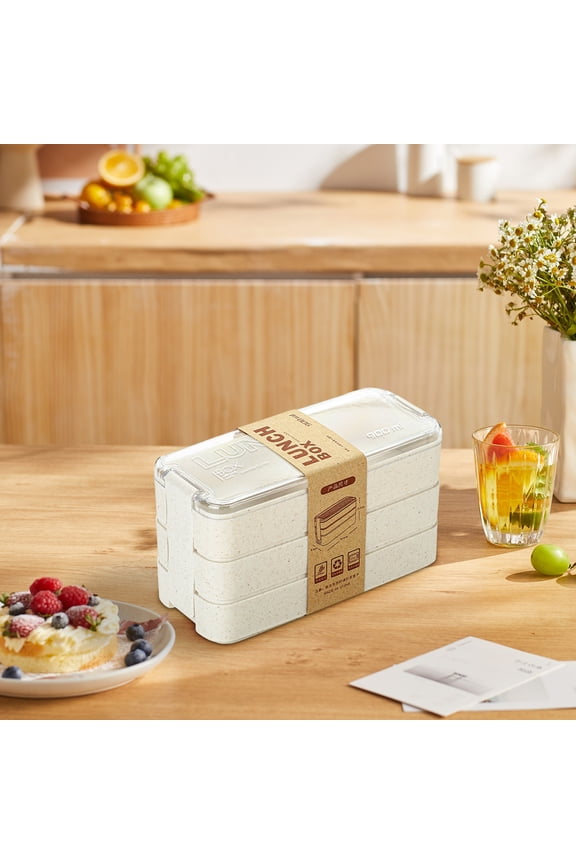 1 W Heat Straw Three-layer Lunch Box for Office Workers Can Be Microwave Heated Layered Lunch Box Student Compartment Lunch Box
