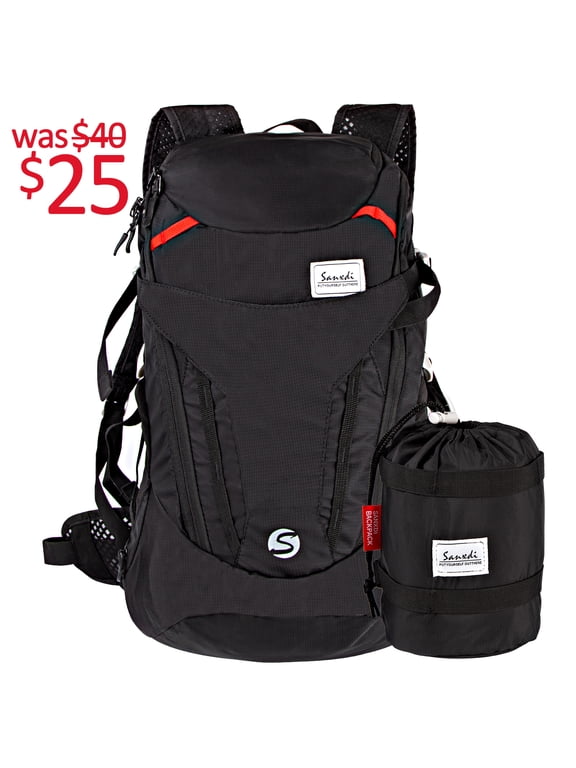 Backpack Foldable Sports Daypack Outdoor Travel Camping Hiking Trekking Backpack (Black-28L)