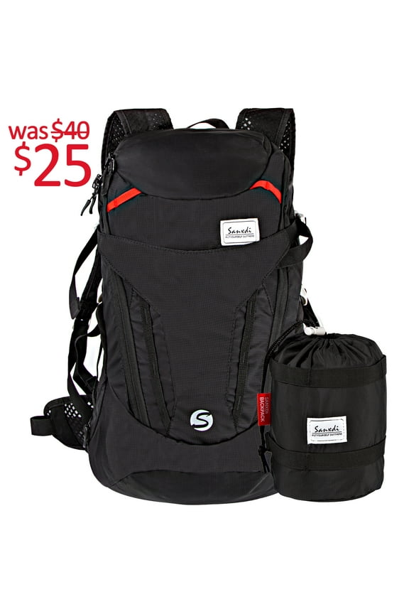 Backpack Foldable Sports Daypack Outdoor Travel Camping Hiking Trekking Backpack (Black-28L)