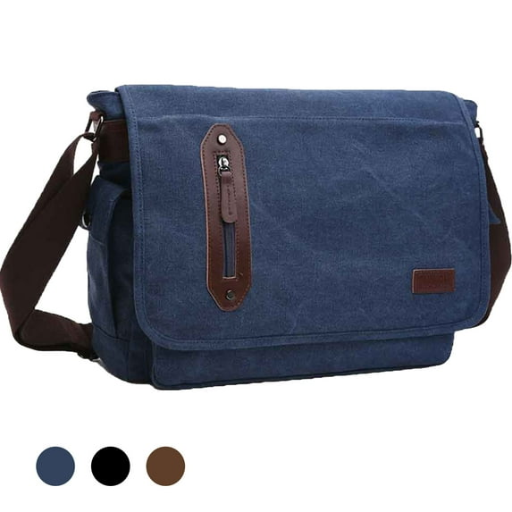 Egoelife Canvas Messenger Bag for Men Women 15 inch Laptop Bag for Work Casual Satchel Bags Crossbody Shoulder Bag
