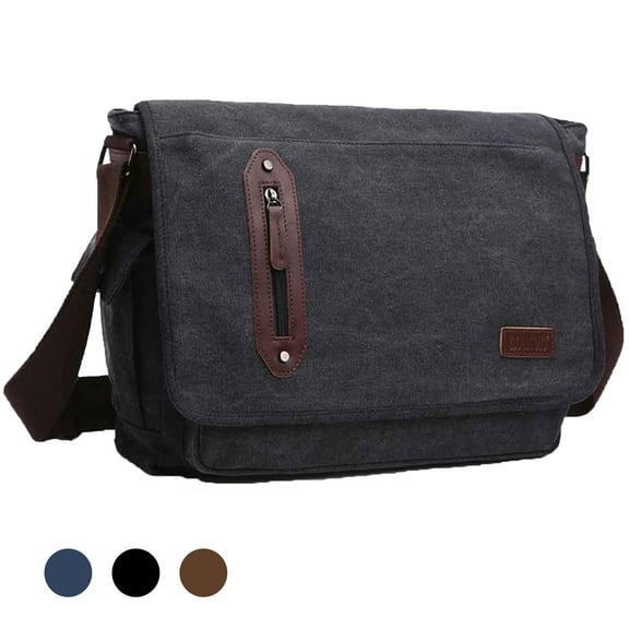 Egoelife Canvas Messenger Bag for Men Women 15 inch Laptop Bag for Work Casual Satchel Bags Crossbody Shoulder Bag