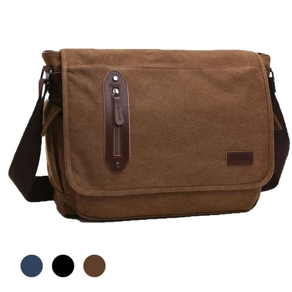 Egoelife Canvas Messenger Bag for Men Women 15 inch Laptop Bag for Work Casual Satchel Bags Crossbody Shoulder Bag