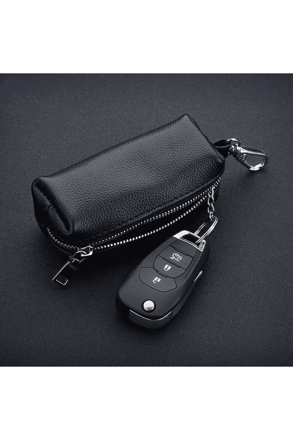 Genuine Leather Key Organizer - Tri-Fold Zipper Key Holder with Card Slots, Compact Design for Keys & Cards