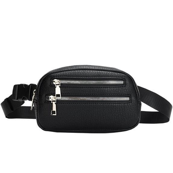 Egoelife Leather Fanny Packs For Women Fashion Belt Bags With Double Zip Waist Packs Crossbody Bags With Adjustable Belts For Traveling Shopping Hiking Running Biking