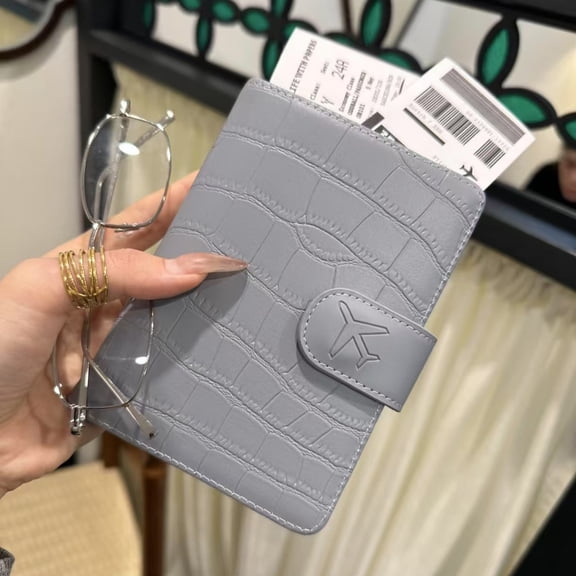 Egoelife Multi-functional Passport Holder, Leather Travel Document Bag, Crocodile-patterned Bank Card Document Storage Bag