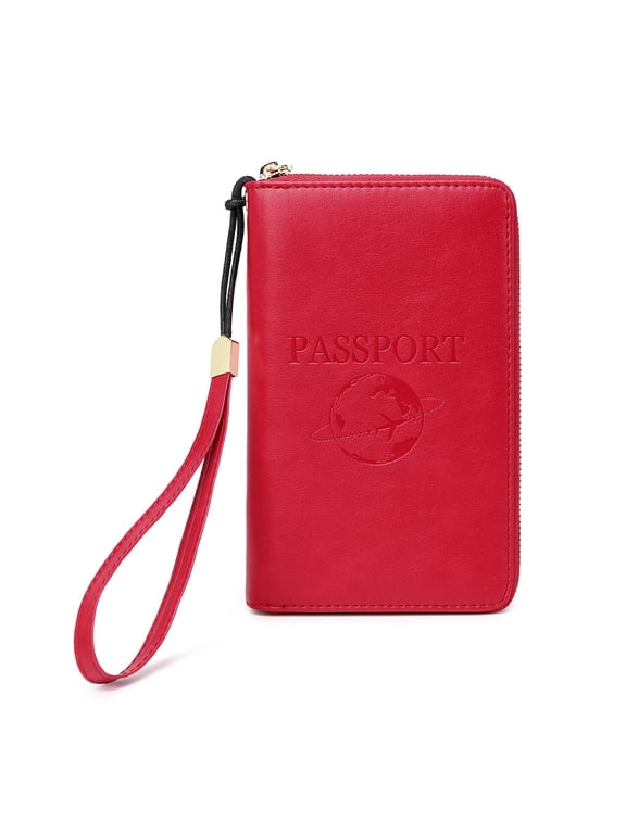 RFID Passport Wallet with RFID Blocking Travel Document Holder Zipper Passport Bag Small Passport Wallet Passport Pouch Travel Essentials Document Holder for Traveling for Outdoors Shopping