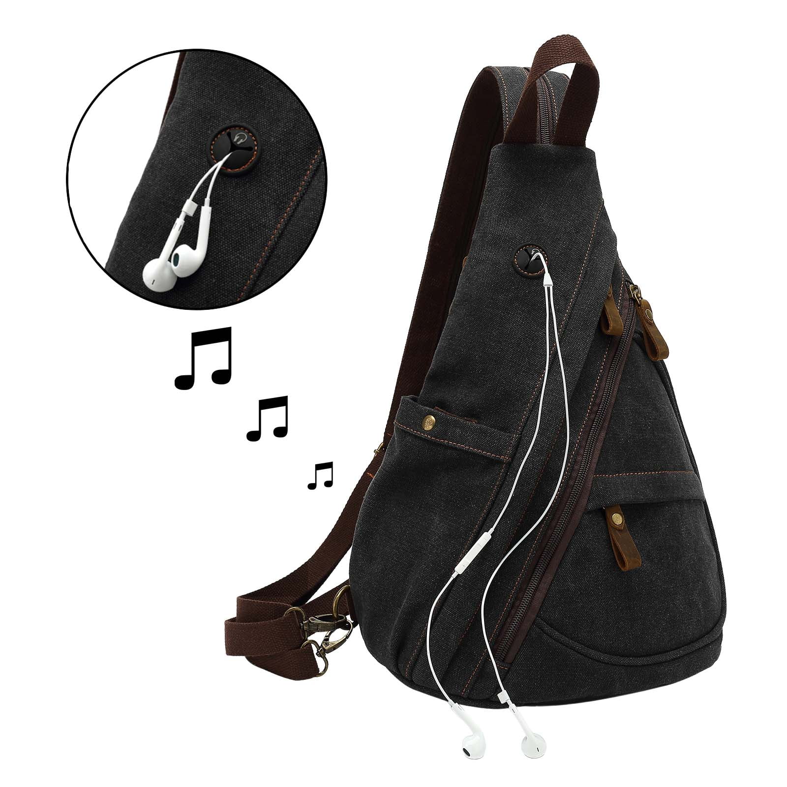 Egoelife Sling Bag Backpack Crossbody Shoulder Chest Bag for Men Women Vintage Canvas Daypack Multipurpose - Black