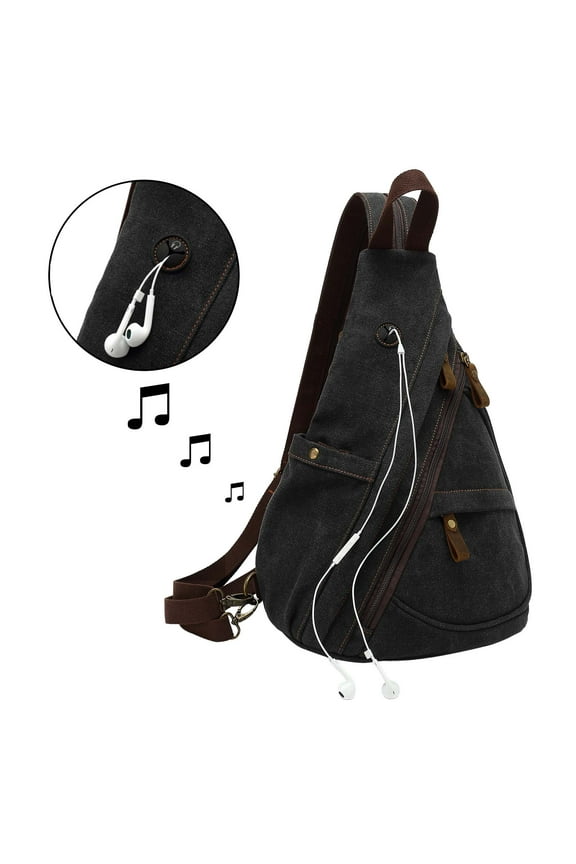 Sling Bag Backpack Crossbody Shoulder Chest Bag for Men Women Vintage Canvas Daypack Multipurpose - Black