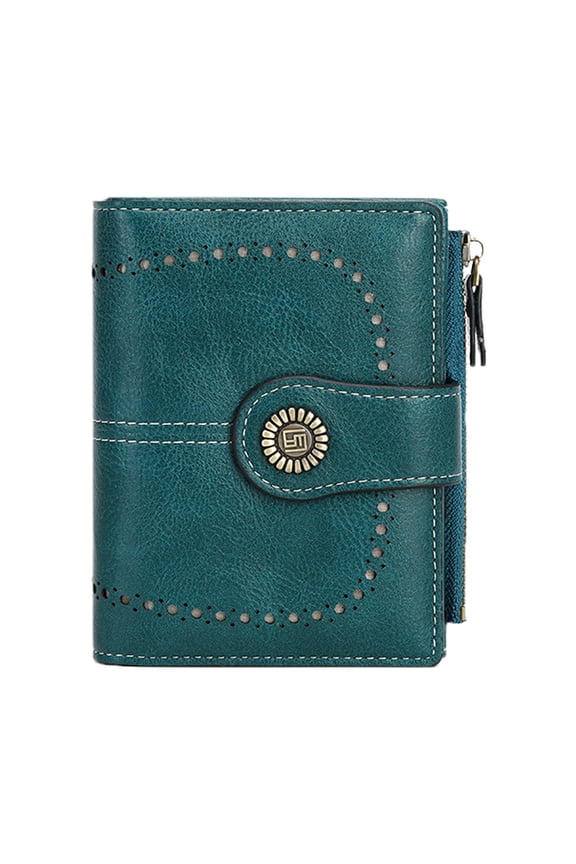 Small Wallet For Women Leather Wristlet Purse Zipper Pocket Credit Card Holder RFID Blocking Bifold With ID Window