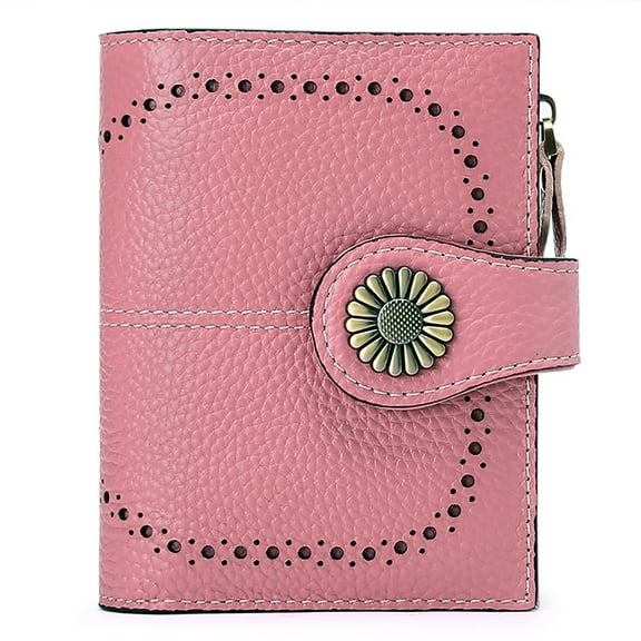 Egoelife Small Women Wallet Bifold RFID Blocking Genuine Leather Short Ladies Purse Zipper Coin Pocket Card Cash Holder with ID Window
