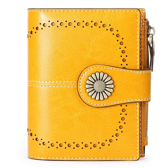 Egoelife Small Women Wallet Bifold RFID Blocking Genuine Leather Short Ladies Purse Zipper Coin Pocket Card Cash Holder with ID Window