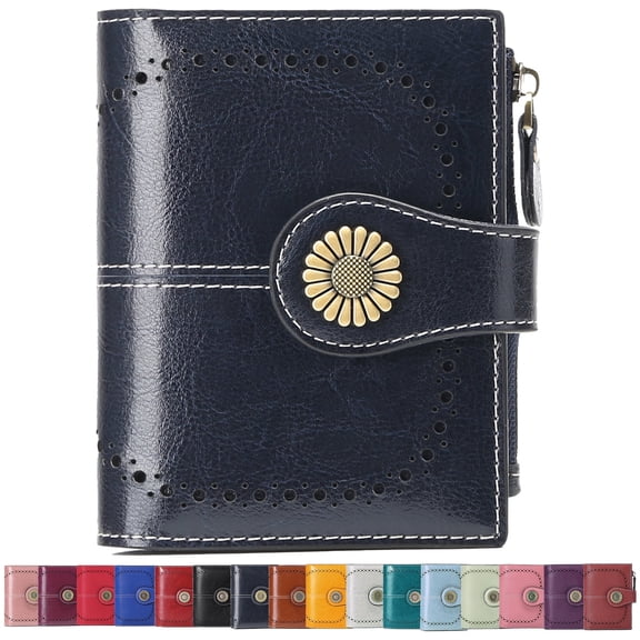 Egoelife Small Women Wallet Bifold RFID Blocking Genuine Leather Short Ladies Purse Zipper Coin Pocket Card Cash Holder with ID Window