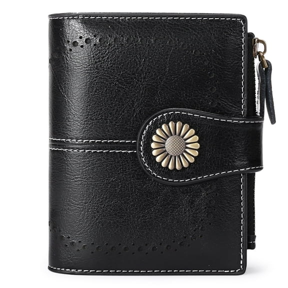 Egoelife Small Women Wallet Bifold RFID Blocking Genuine Leather Short Ladies Purse Zipper Coin Pocket Card Cash Holder with ID Window