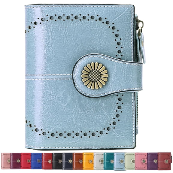 Egoelife Small Women Wallet Bifold RFID Blocking Genuine Leather Short Ladies Purse Zipper Coin Pocket Card Cash Holder with ID Window