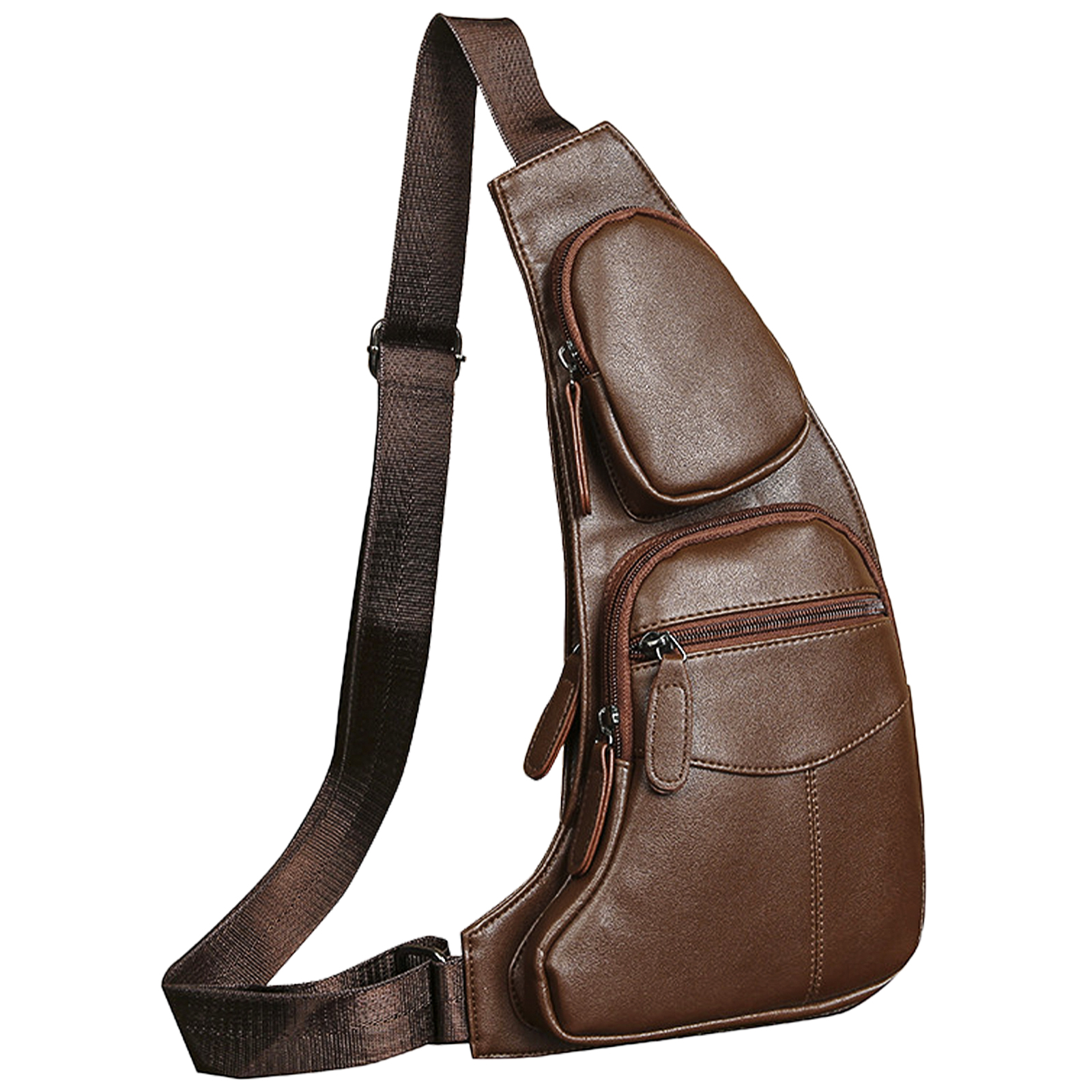 Egoelife Vintage Leather Sling Bag Crossbody Backpack for Men Outdoor Travel Crossbody Pouch Day Pack Backpacks