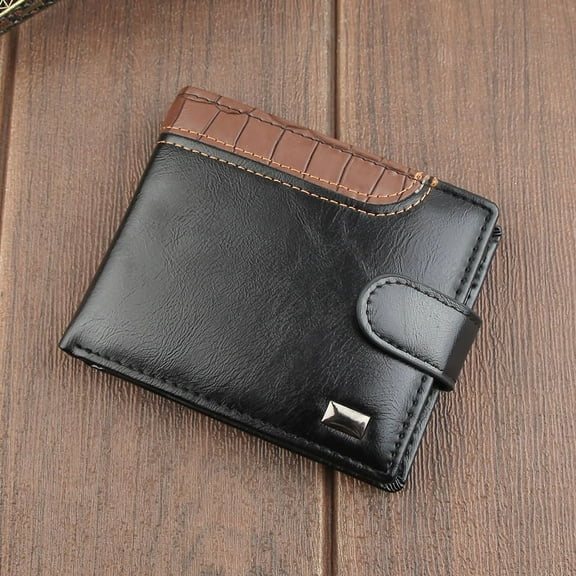 Egoelife Wallet Men's Patchwork Leather Trifold Wallet with Coin Pocket Card Holder Short Male Purse Stylish Money Bag