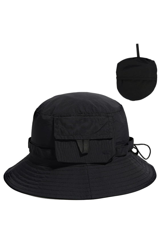 Waterproof, Quick Dry, Wide Brim Polyester Bucket Hat, Black