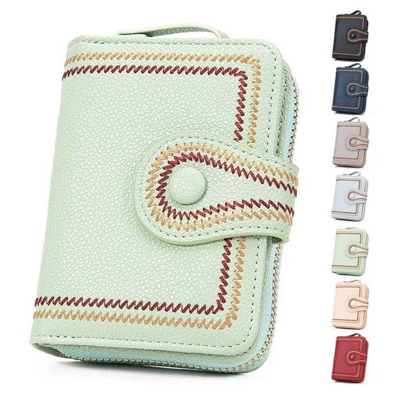 Egoelife Women Wallet PU Leather Zipper Card Case Holder Bifold Purse - Light Green