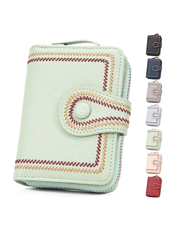 Women Wallet PU Leather Zipper Card Case Holder Bifold Purse - Light Green