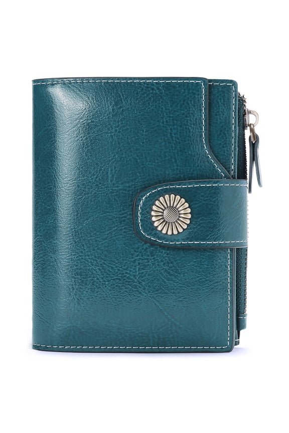 Women's Small Wallet RFID Blocking Genuine Leather Compact Bifold Wallet with ID Window Credit Card Holder Purse Zipper Coin Pocket Clutch