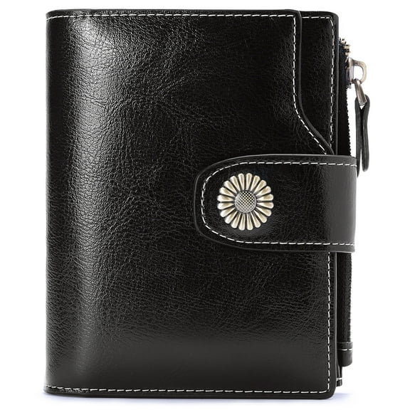 Egoelife Women's Small Wallet RFID Blocking Genuine Leather Compact Bifold Wallet with ID Window Credit Card Holder Purse Zipper Coin Pocket Clutch