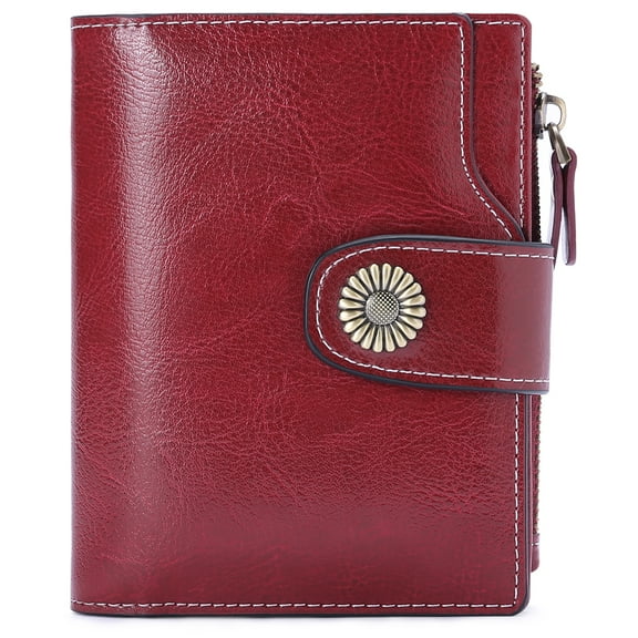 Egoelife Women's Small Wallet RFID Blocking Genuine Leather Compact Bifold Wallet with ID Window Credit Card Holder Purse Zipper Coin Pocket Clutch