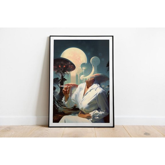 Egoless V3 (Vintage Surreal Art Mushroom Art Vintage Wall Print Psychedelic Poster Trippy Wall Art) Wall Art