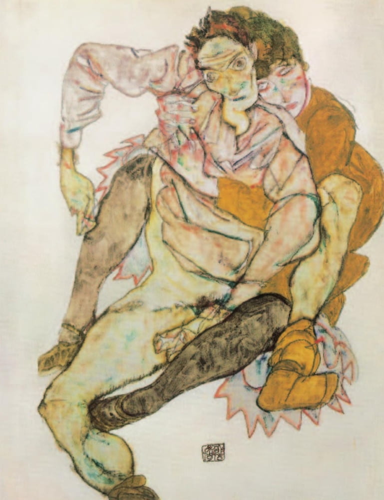 Egon & Edith Schiele seated 1915 Canvas Art - Egon Schiele (18 x 24)