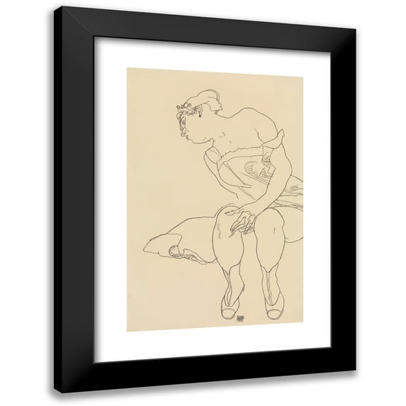Egon Schiele 11x14 Black Modern Framed Museum Art Print Titled - Seated Woman in Corset and Boots (1918)