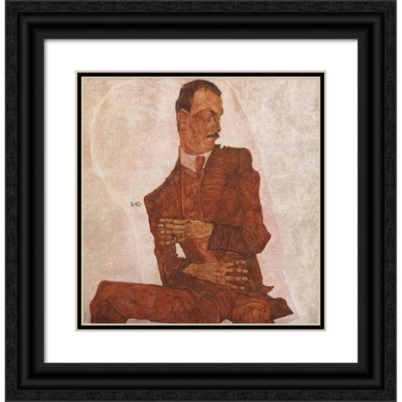 Egon Schiele 12x12 Black Ornate Wood Framed Double Matted Museum Art Print Titled: Portrait Arthur Roessler (1910)