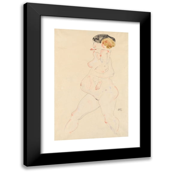Egon Schiele 13x18 Black Modern Framed Museum Art Print Titled - Pregnant Woman with a Child in Her Arms (1912)