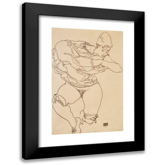 Egon Schiele 13x18 Black Modern Framed Museum Art Print Titled - Woman Undressing (1917)