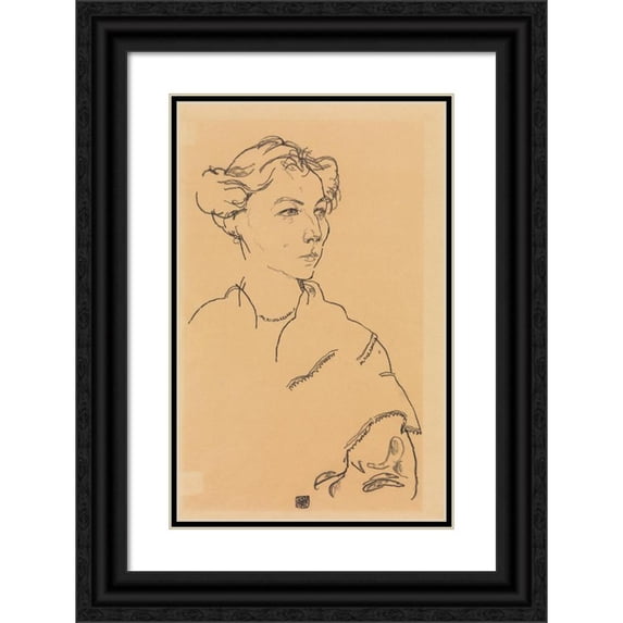 Egon Schiele 13x18 Black Ornate Wood Framed Double Matted Museum Art Print Titled - Lilly Steiner (1918)