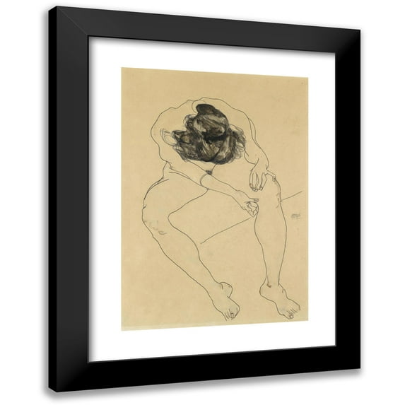 Egon Schiele 14x18 Black Modern Framed Museum Art Print Titled - Sitting Female Act Seen from Above (1912)