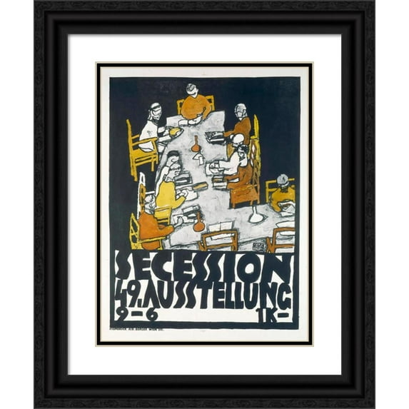 Egon Schiele 15x18 Black Ornate Wood Framed Double Matted Museum Art Print Titled - Secession. 49 Exhibition . (1918)