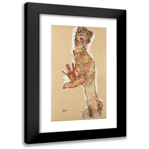 Egon Schiele 15x24 Black Modern Framed Museum Art Print Titled - Self-Portrait with Splayed Fingers (1911)