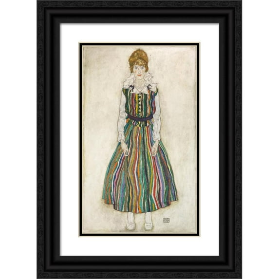 Egon Schiele 16x24 Black Ornate Framed Double Matted Museum Art Print Titled: Portrait of Edith (The Artist's Wife)