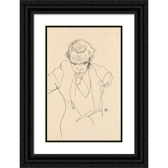 Egon Schiele 17x24 Black Ornate Framed Double Matted Museum Art Print Titled: Roderick Mac Kay, Pianist (1986)