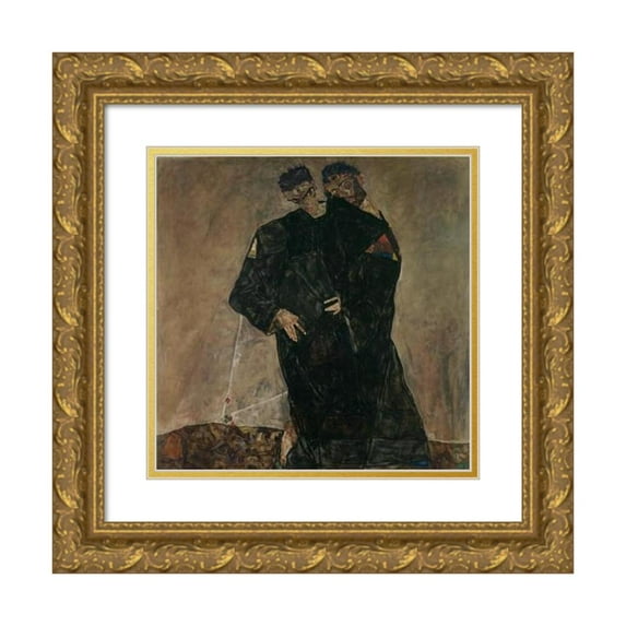 Egon Schiele 20x20 Gold Ornate Framed and Double Matted Museum Art Print Titled - The Hermits (1912)