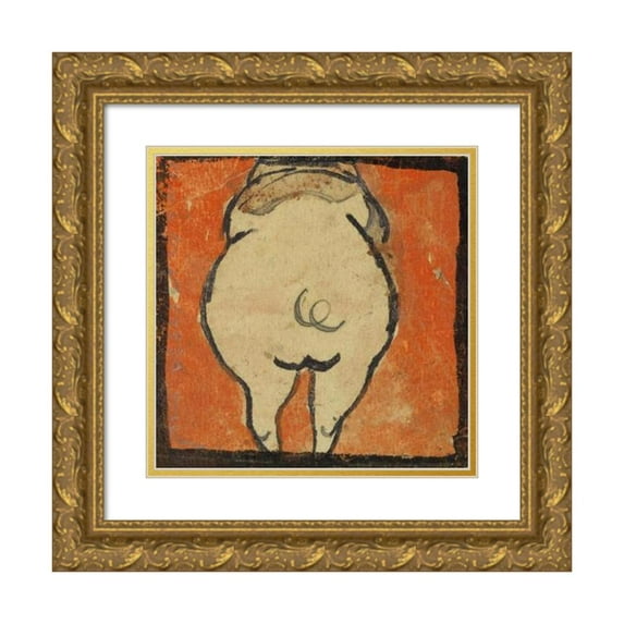 Egon Schiele 20x21 Gold Ornate Framed and Double Matted Museum Art Print Titled - Pig from Behind (1918)