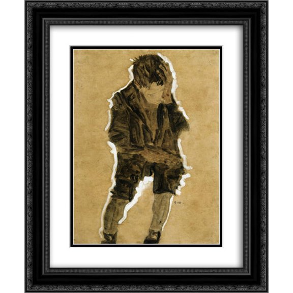 Egon Schiele 2x Matted 20x24 Black Ornate Framed Art Print 'Boy with Hand to Face'