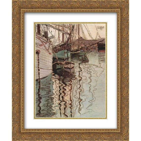 Egon Schiele 2x Matted 20x24 Gold Ornate Framed Art Print 'Harbor of Trieste'