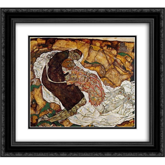 Egon Schiele 2x Matted 22x20 Black Ornate Framed Art Print 'Death and the Maiden'