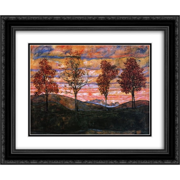 Egon Schiele 2x Matted 24x20 Black Ornate Framed Art Print 'Four Trees'