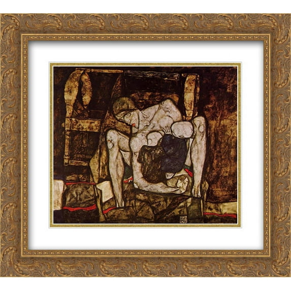 Egon Schiele 2x Matted 24x20 Gold Ornate Framed Art Print 'Blind Mother'